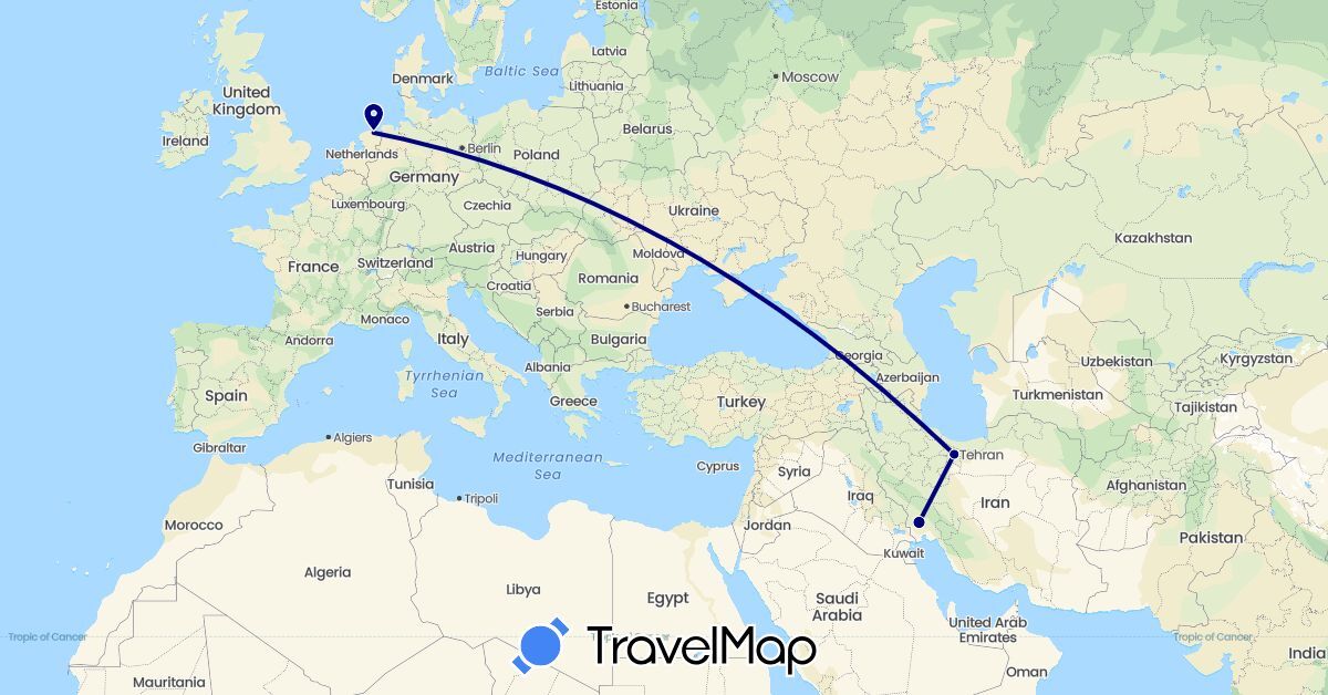 TravelMap itinerary: driving in Iran, Netherlands (Asia, Europe)